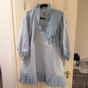 Sue Sartor Silk Light Blue Pleated Tunic Dress